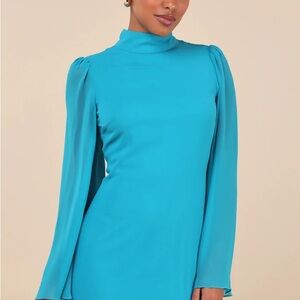 Lulu's Teal Long Sleeve Mini Dress